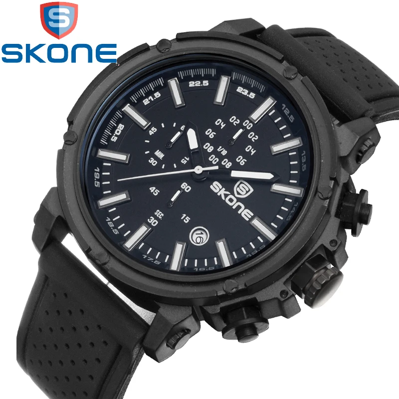 

Skone Mens Sports Watches Silicone Multiple Time Zone Waterproof Clock Male Quartz Casual Watch Waterproof Military Wristwatch