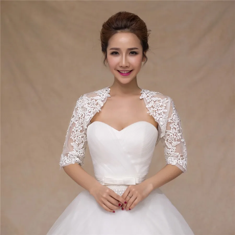 

2016 White ivory short sleeve lace bridal bolero jackets women shrug paragraph bride bayan ceket Cape Shawls Wedding Accessories
