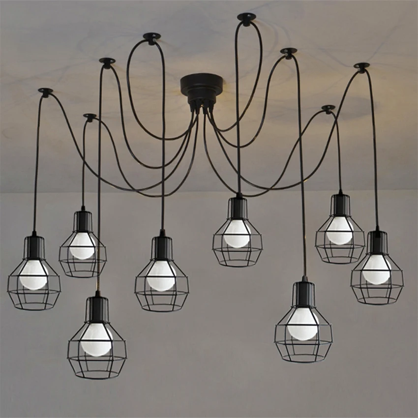 

American Style Retro Industrial Wind Pendant Lamps Nordic Iron Lampshade Multi-head Hanging Lamps Living Room Cafe Deco Lighting
