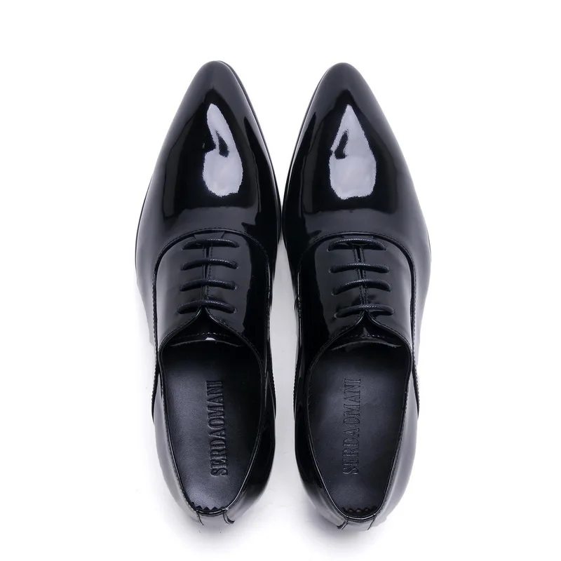 QYFCIOUFU/; модельные туфли из лакированной кожи для мужчин; элегантные свадебные туфли с острым носком для взрослых; повседневные оксфорды из натуральной кожи; Цвет Черный