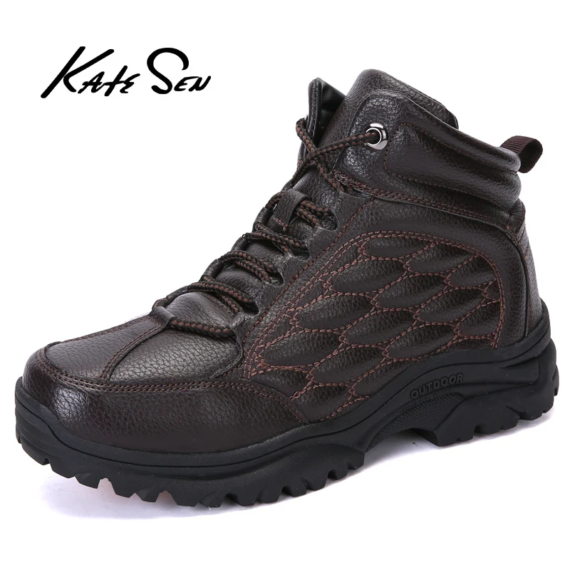 

KATESEN New Men Boots Winter With Fur Warm Snow Boots Men Winter Boots Work Shoes Men Footwear Fashion Rubber Ankle Boots 39-45