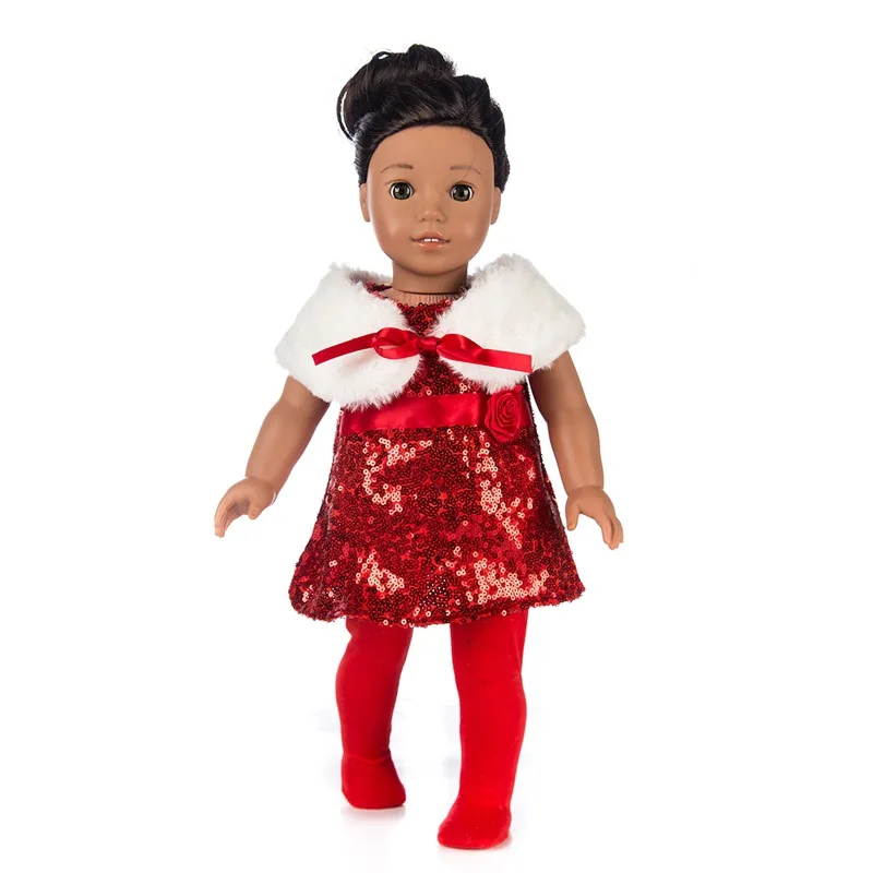 Кукольная одежда, подходит для 1", с круглым вырезом, для девочек зимнее платье для малышей Кукла рождественское, с блестками платье для куклы аксессуары Подарки для детей