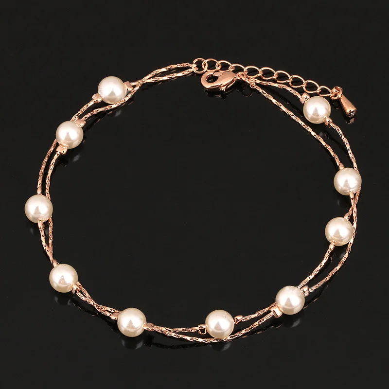 Charm Simulated Pearls Beads Anklet Foot Double Layers Summer Sandals Ankle font b Jewelry b font