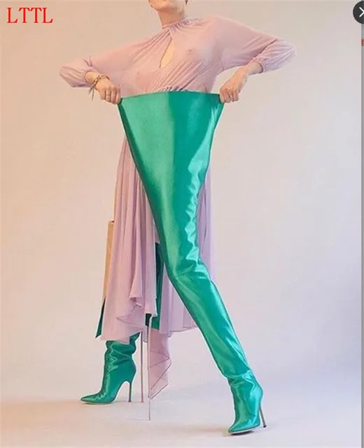 rihanna green thigh high boots