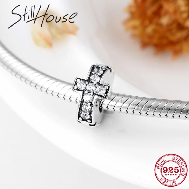 

Cross clear CZ stopper Spacer beads For Jewelry making High quality 925 Sterling Silver Fit Original Pandora Charm Bracelet Diy