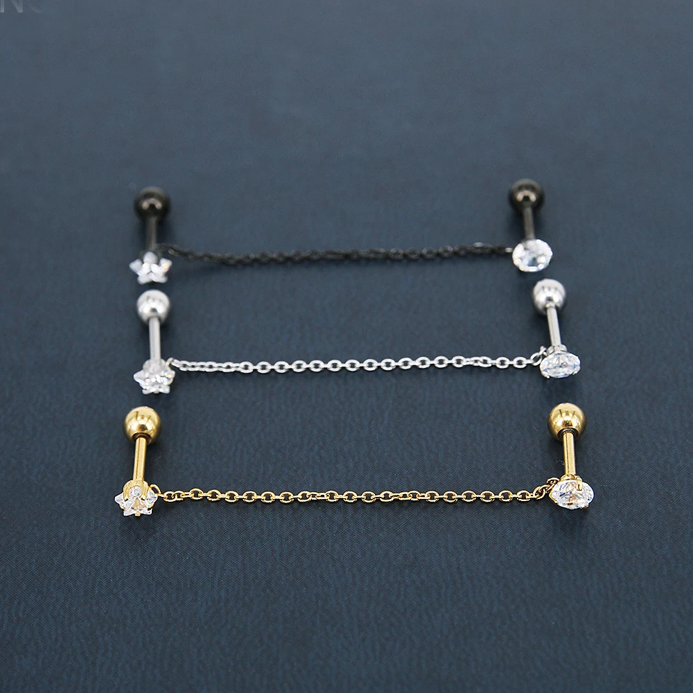 

Stainless Steel CZ tragus Stud Earrings With Screw Backs for Women Ear lobe Tragus Helix Piercing jewerl ear line 2 pcs/set