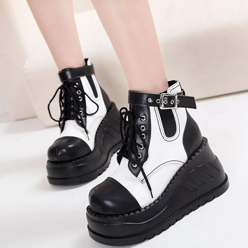 

Botines De Mujer Punk Style Martin Boots Fashion High Wedges Platform Lace Up Ankle Boots Black Motorcycle Boots Wedge Shoes