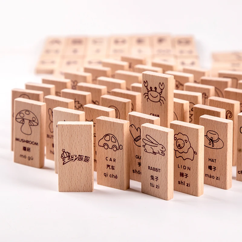 

Wooden beech 120 grains of the intellectual animal digital literacy Domino building children's educational toys