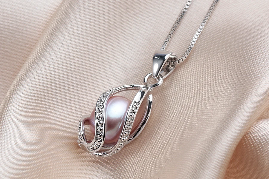 Высококачественная подвеска в клетку из стерлингового серебра для женщин, модное ожерелье из натурального пресноводного жемчуга, настоящий жемчуг с коробкой
