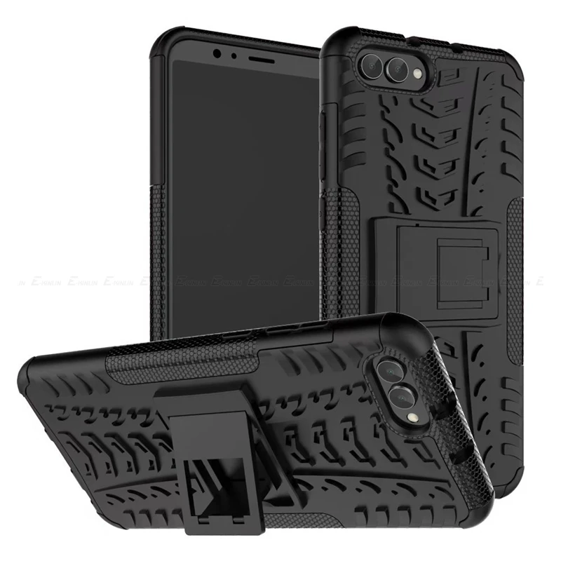 Чехол-подставка для huawei P20 P30 Honor10 20 V20 Lite Pro Y6 Y7 силиконовый бампер гибридный, из жесткого пластика Броня на Y7 Pro чехол - Цвет: Black