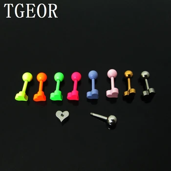 

free shipping Hot Charm titanium plated colors 30pcs 1.2*6*4/5mm heart surgical Stainless Steel ear tragus piercing earring