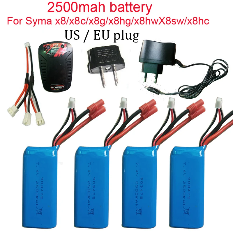 Аккумулятор высокой емкости 7,4 V 2500mAh для Syma X8W x8c X8G X8HC X8HW X8HG аккумулятор Радиоуправляемый Дрон Квадрокоптер Syma X8G X8HG запчасти