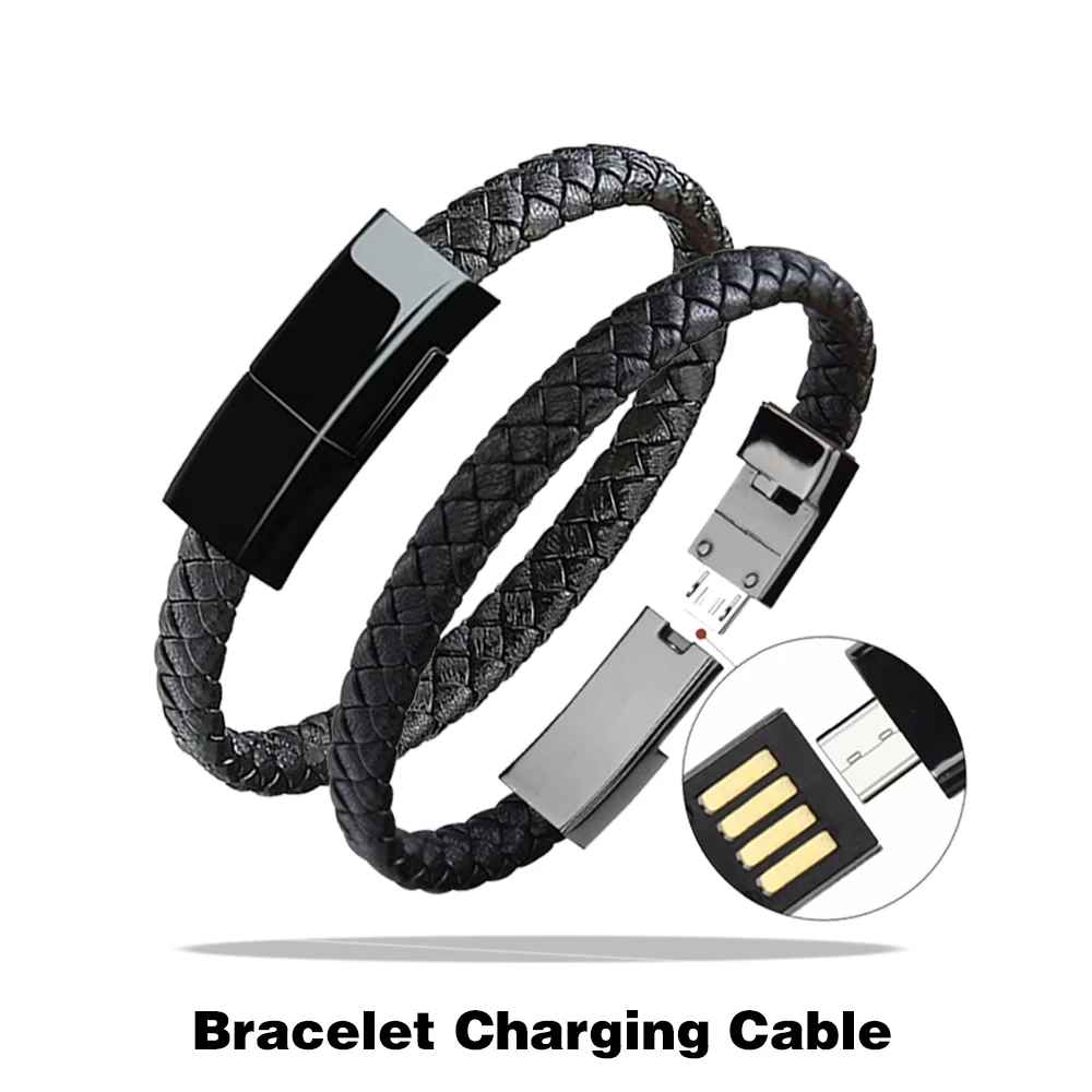 

Portable Outdoor Leather Mini Micro USB Bracelet Charger Data Charging Cable Sync Cord for IPhoneX XS Android Type-C Phone Cable