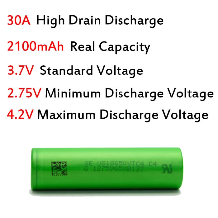 Оригинальный 4 шт./лот 18650 для SONY VTC4 30A Мощность Батарея 2100 мАч Li-Ion 18650 Перезаряжаемые батареи 3,7 В Бесплатная доставка