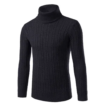 

2019 New Men's Autumn Winter Warm Brand Casual Sweater Long Sleeve Striped Fitness Knitted Sweaters Pullover Men Top turtleneck