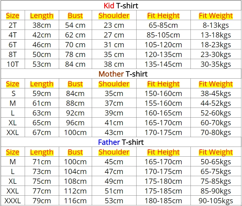 family-tee-star-size