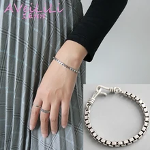 Женские и мужские браслеты из стерлингового серебра 925 пробы ювелирные изделия 4 мм квадратная Венецианская цепочка Браслет-манжета покрытый древним серебром