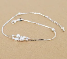 lucky star simple Bead Anklet Silver plated Chain Beach Ankle bracelet Fashion Jewelry for women D4588a