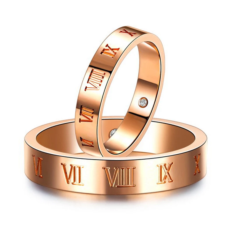 YINHED Rose Gold Rings Set For Women and Men Wedding Engagement Jewelry Roman Numeral Couple Rings Anniversary Gift JZ023