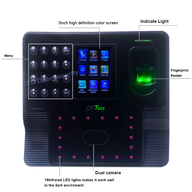 ZKTeco Iface 102 биометрическое время посещаемости лица считыватель отпечатков пальцев лица биометрическое время посещаемости Часы лица