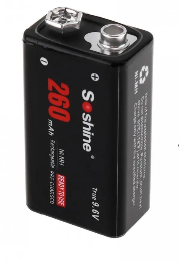 1 шт. Soshine 9V 6F22 6LR61 металл-гидридных или никель Перезаряжаемые Батарея 260 мА/ч, 9,6 V для микрофонов/инструменты метров