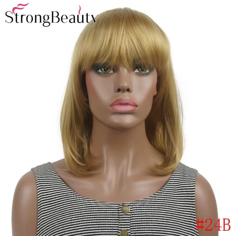 StrongBeauty прямые синтетические парики средней длины волос с аккуратной челкой женщин парик много цветов