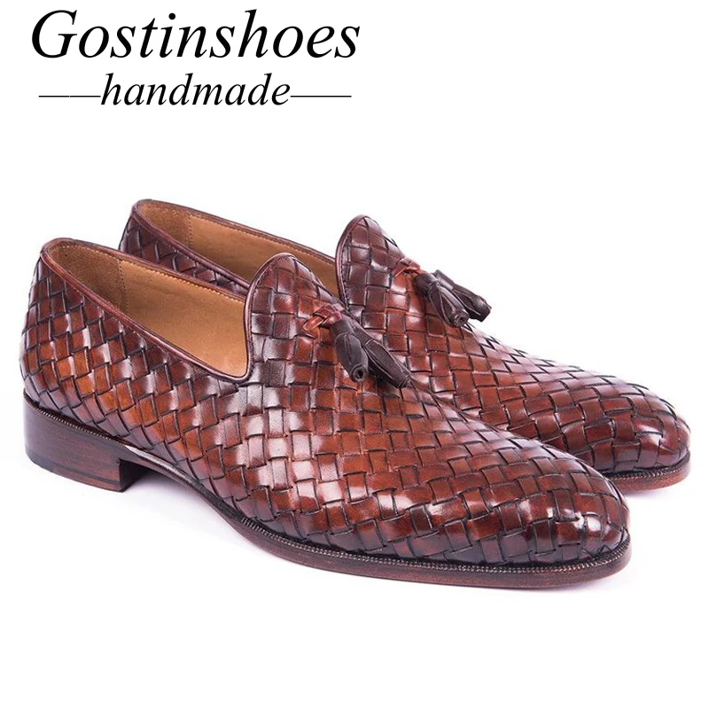GOSTINSHOES/мужская кожаная повседневная обувь ручной работы Goodyear; коричневые мужские лоферы ручной работы без шнуровки из натуральной кожи; SCZ049