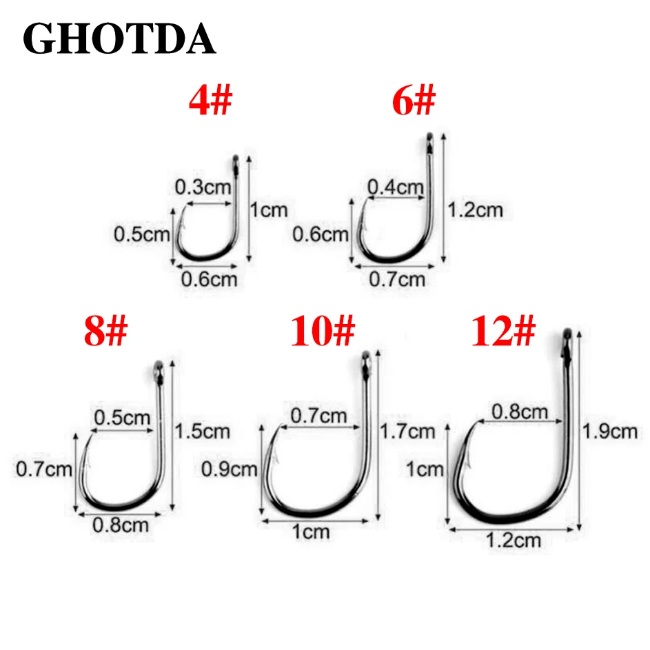 100pcs/box High Carbon Steel Fishing Hook #4 #6 #8 #10 #12 Fishhooks Pack