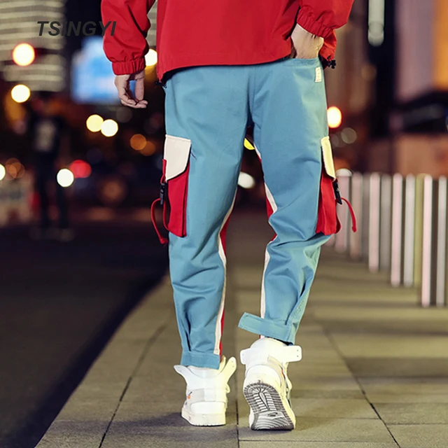 Tsingyi 5XL Ins Hot Fashion Spliced Multi Pockets joggers Cargo Pants Men Streetewar Hip Hop  Drawstring Tactical Male Trousers