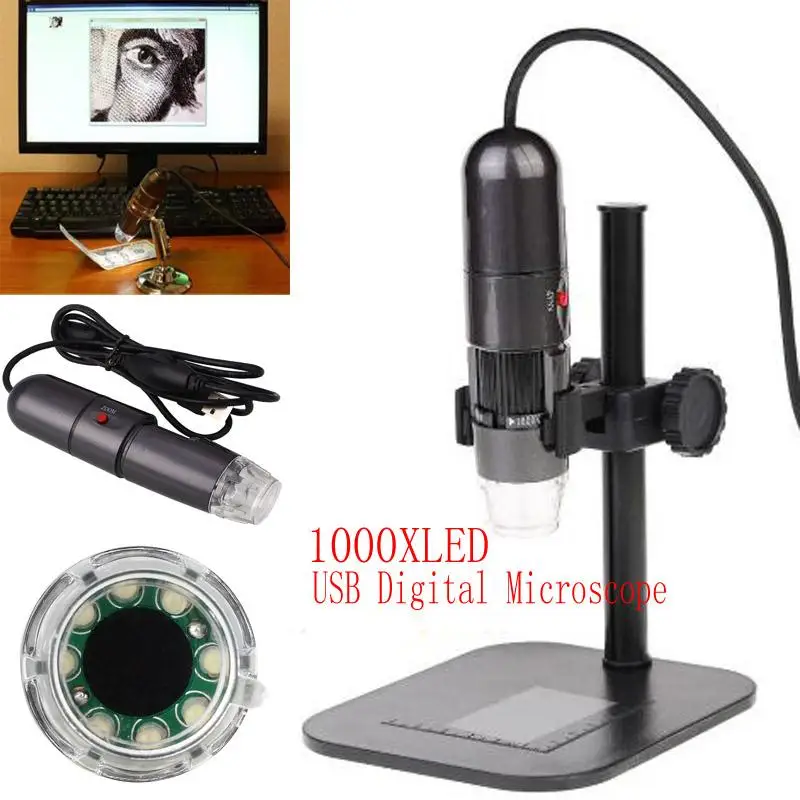 8LED 1000X 10MP USB Digital Microscope Endoscope Video Camera Cam w Stand
