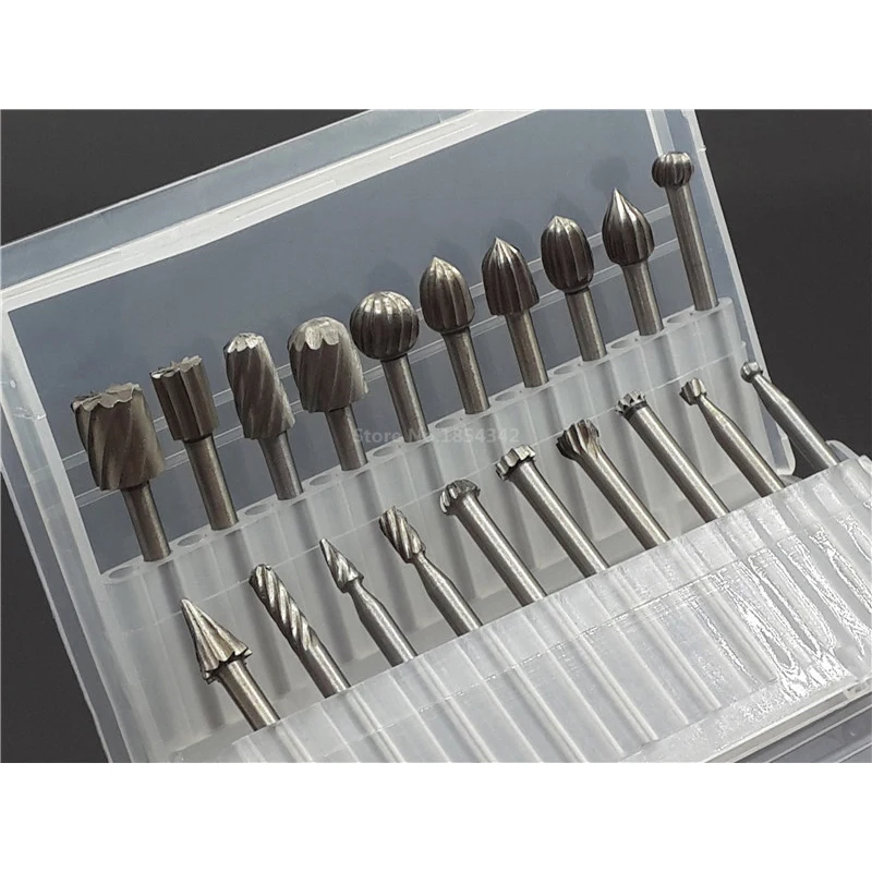 

20pcs Box Set HSS Dremel Routing Wood Rotary Milling Rotary File Cutter Carving Carved Knife Cutter Tools Accessories