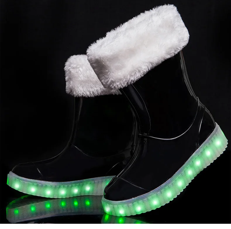 Kashiluo/детские резиновые сапоги с подсветкой; детская обувь с подзарядкой; светящаяся обувь для мальчиков и девочек; зимние резиновые сапоги; теплые галоши