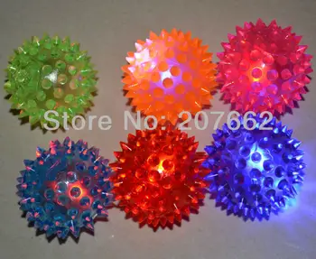 

Free shipping 12pcs/lot 5.5cm rubber light up bouncy ball Elastic Spike LED Flash Light Massage Ball Fun Games Party Favor Gift