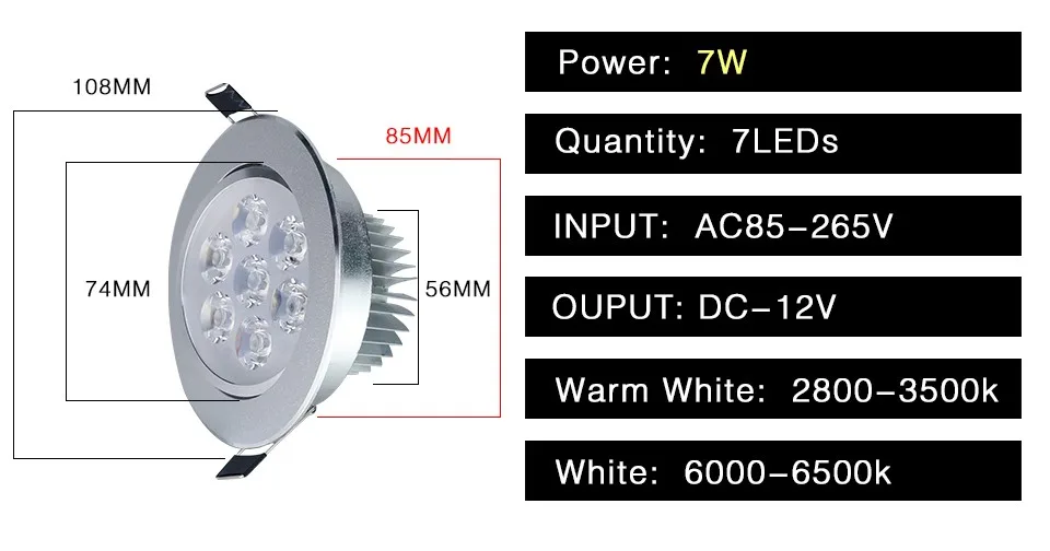 Светодиодный потолочный светильник лампы 220V 110V AC 85-265V Светодиодный прожектор белый/белый 3 Вт-15 Вт светодиодные утопленный потолочный светильник светодиодный лампы с светодиодный привод