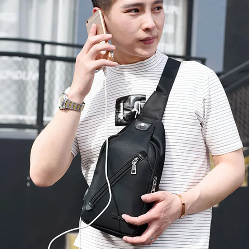 Men Backpack Anti Theft Canvas Chest Bag USB Rechargeable Teenager Single Shoulder Bag Boy Casual Mochila Sac A Dos Homme BP0216 (13)