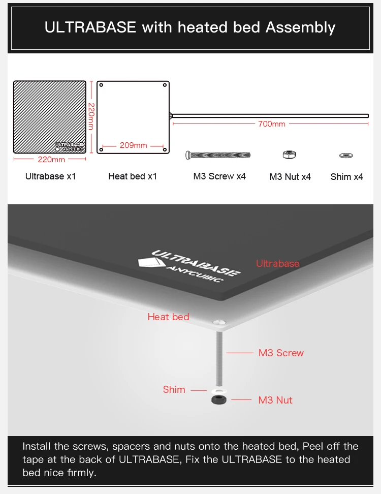Anycubic Ultrabase 3D printer Platform Heated bed Build Surface Glass Plate 220x220x6mm compatible with Prusa I3 MK2 MK3 Hot bed (10)