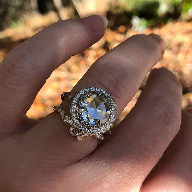 

Luxury Big Crystal Zircon Stone Ring Male Female 925 Silver Engagement Ring Vintage Party Wedding Rings For Women