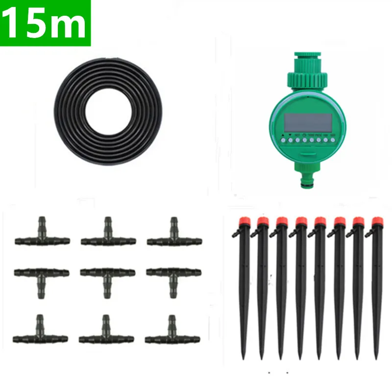

15m Hose Garden Drippers With Water Timer DIY Drip Irrigation System nursery cultivation Plant Automatic Self Watering BA08