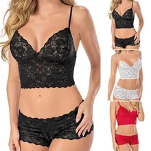 SVOKOR – sous-vêtements Sexy en dentelle, soutien-gorge, culotte enveloppée à trois points, couleur unie, à la mode, M-4XL