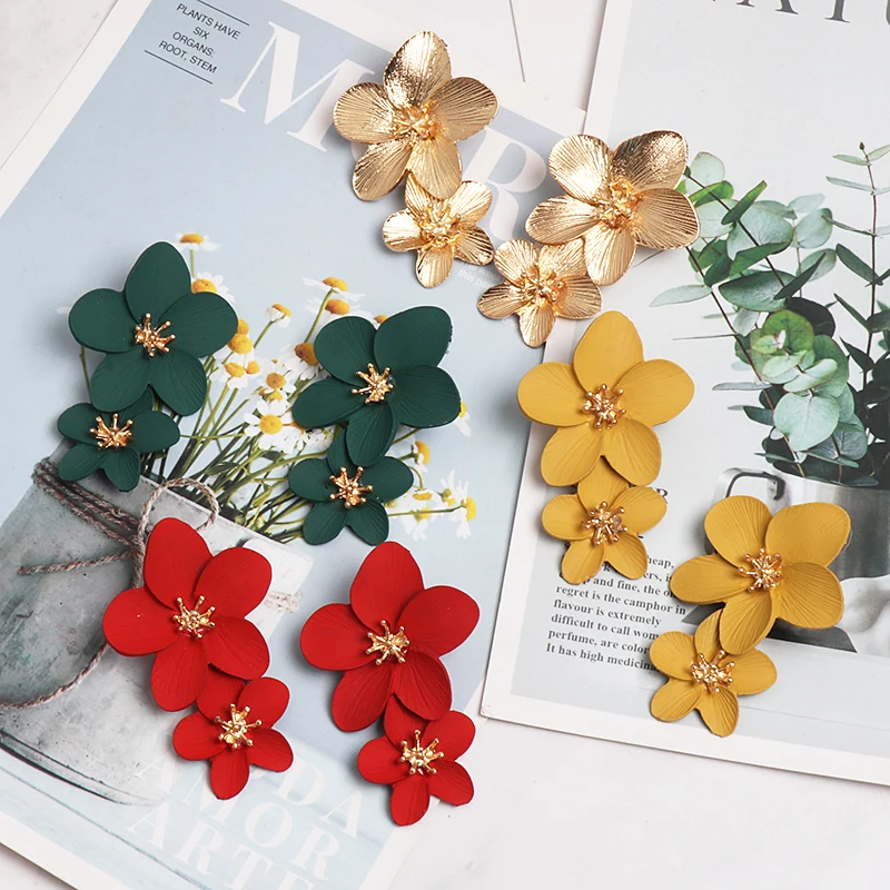 JURAN модные Boho геометрические длинные серьги для женщин цветок золотой цвет панк Мода Винтаж Макси комплет ювелирного украшения moonrocy