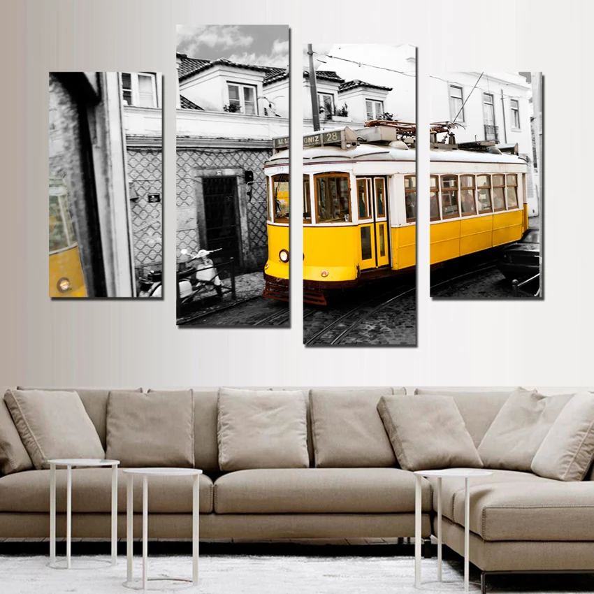 4 шт. Картина на холсте желтая автобус|art pictures|picture for living roomwall art picture |