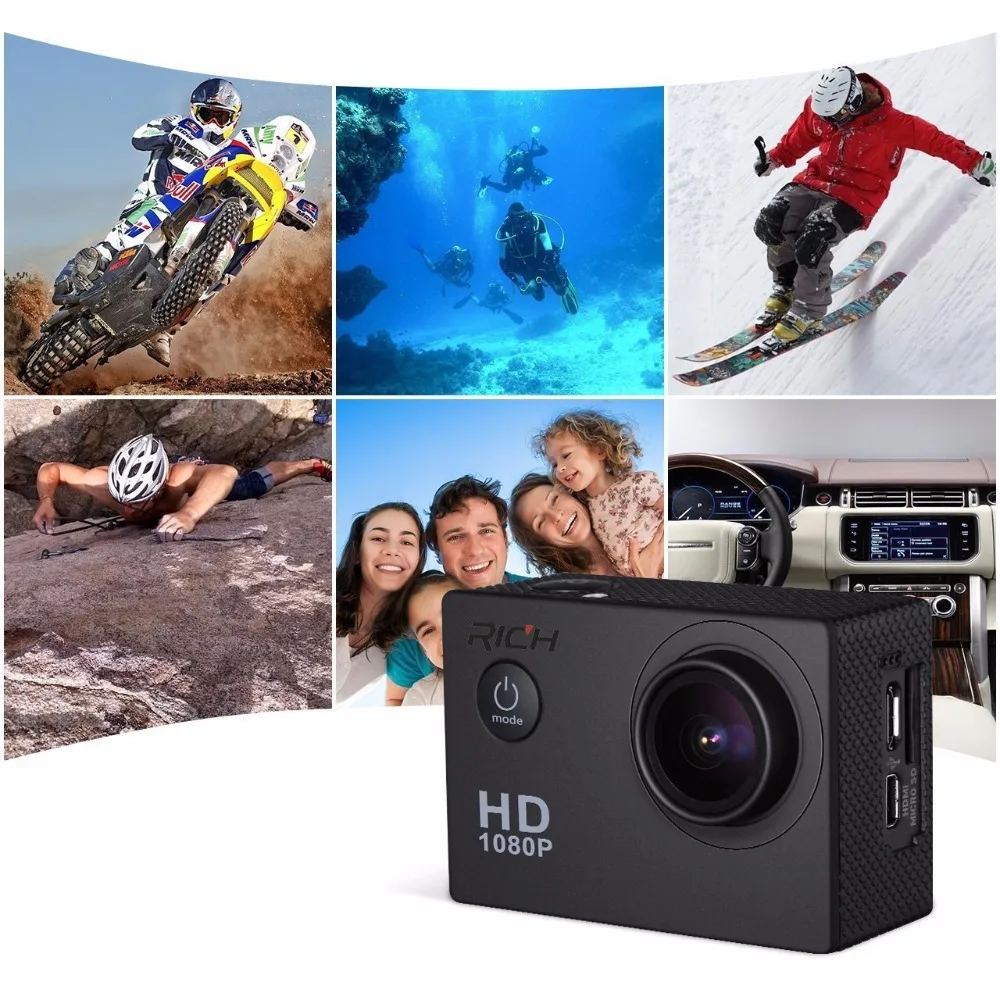 action camera brands DHL 20pcs/lot RICH D9 Waterproof Full HD 1080P Action Camera Wifi For Hero Action Sports Camera LTPS LED 90 Degree motorcycle helmet cam