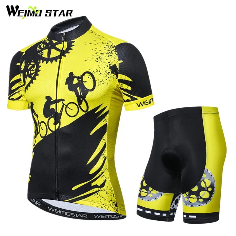 Weimostar 2021 Pro Team Yellow Cycling Jersey Set Summer Short Mtb Bike