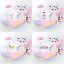 Комплект из 4 предметов, Радужное платье для маленьких девочек с изображением короны и мороженого, платье для первого дня рождения комбинезон с повязкой на голову леггинсы для детей от 0 до 24 месяцев