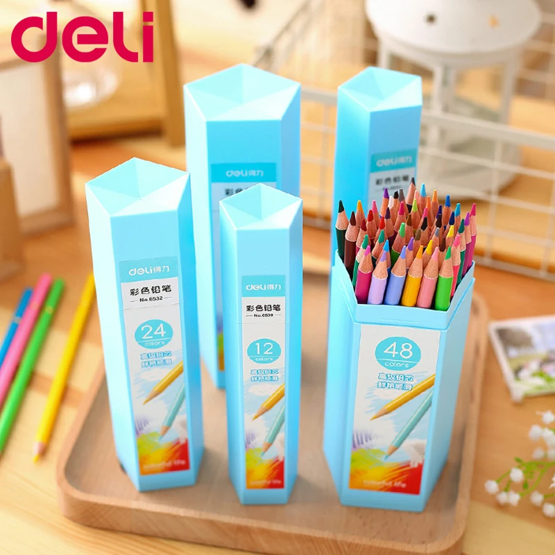 

2018 Deli 12/18/24/36/48 colors Pencil sets for School supplies Stationery Painting Drawing Colored Pencils apices de colores