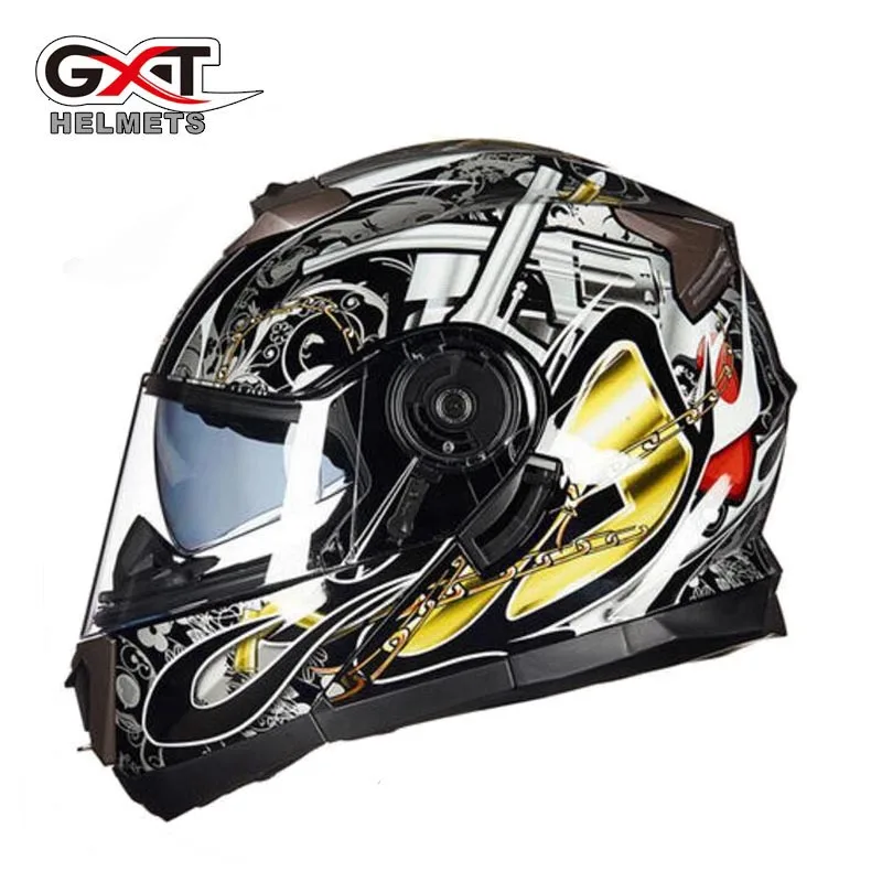 Зима GXT флип мотоциклетный шлем с двойным щитком G-160 с передвижной заневеской перед лицом мотоциклетные шлемы из ABS и пластиковый козырек объектива - Цвет: Black Bullet