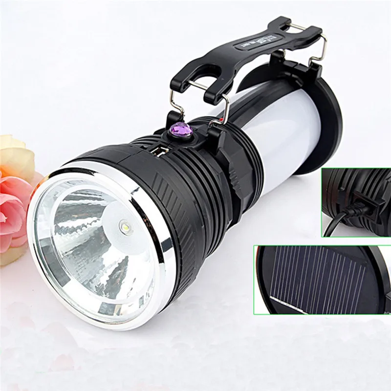 

New Solar power led flashlight USB rechargeable outdoor hand Torch high power emergency flash lamp for camping fishing