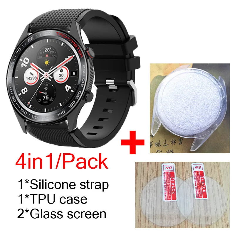 4в1/упаковка силиконовых полос для huawei Honor watch Magic Dream ремешок ТПУ чехлы оболочка мягкий браслет для часов+ стекло Защита экрана - Цвет: black-clear