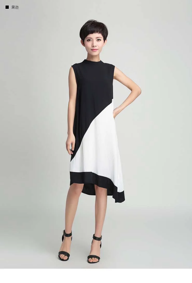 

2015 new black and white and long summer dress sections stitching irregular hit the color black and white dress TC119