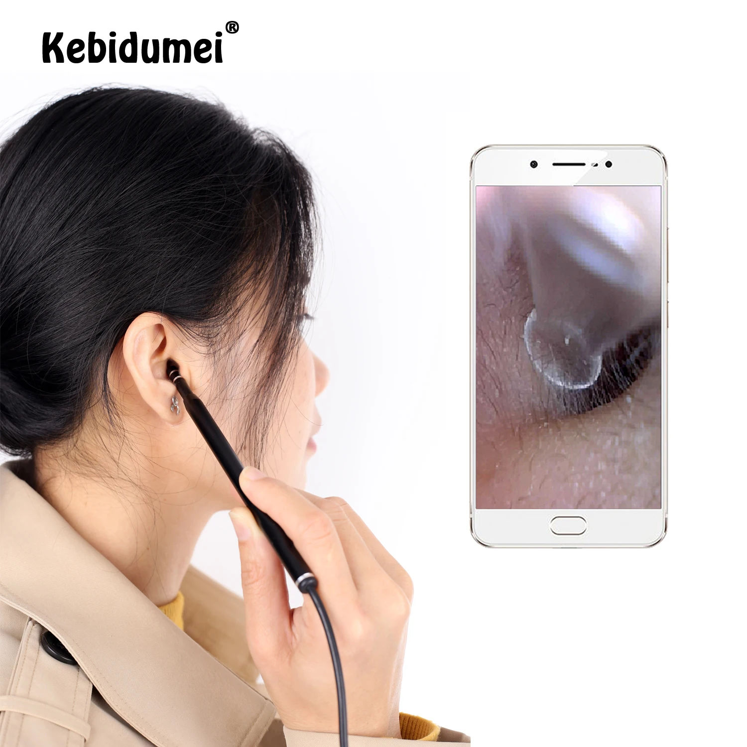 Kebidumei Wifi otoscopio de limpieza de orejas 3 en 1 Tipo C otoscopio médico 6 LED integrado 5,5mm herramienta de selección de oreja cuchara Visual Cámara